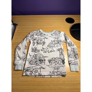 Eat Sleep Doodle Dinosaur Pajama Top Kids Size‎ 5T Black White Cotton